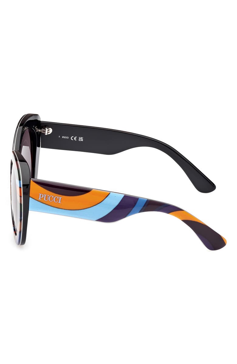 Emilio Pucci 56mm Round Sunglasses, Alternate, color, Shiny Black Pattern / Smoke