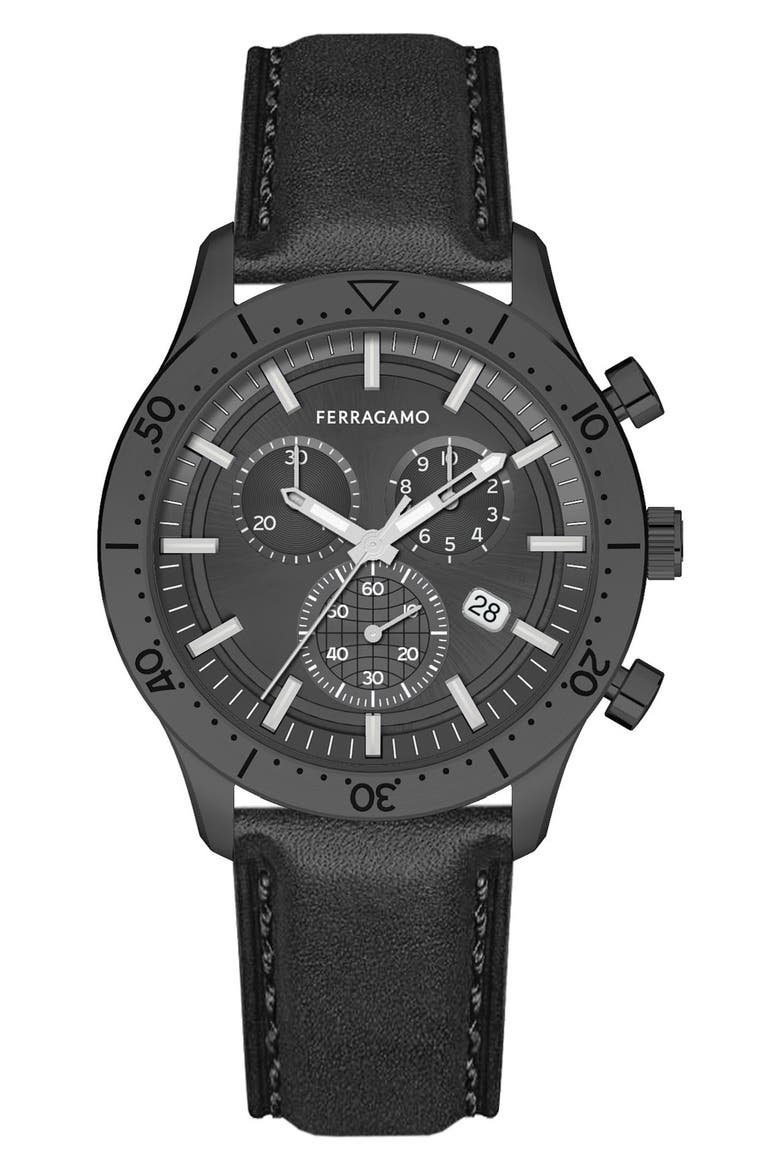Master Leather Strap Chronograph Watch, 43mm, Main, color, IP BLACK