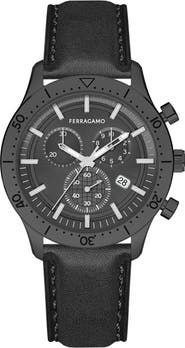 FERRAGAMO Master Leather Strap Chronograph Watch, 43mm