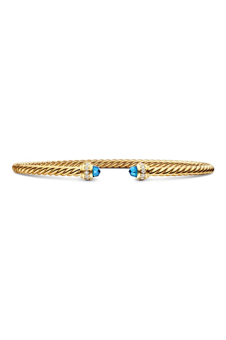 Classic Cablespira® 18K Yellow Gold & Diamond Bracelet, 3mm, Main, color, BLUE TOPAZ