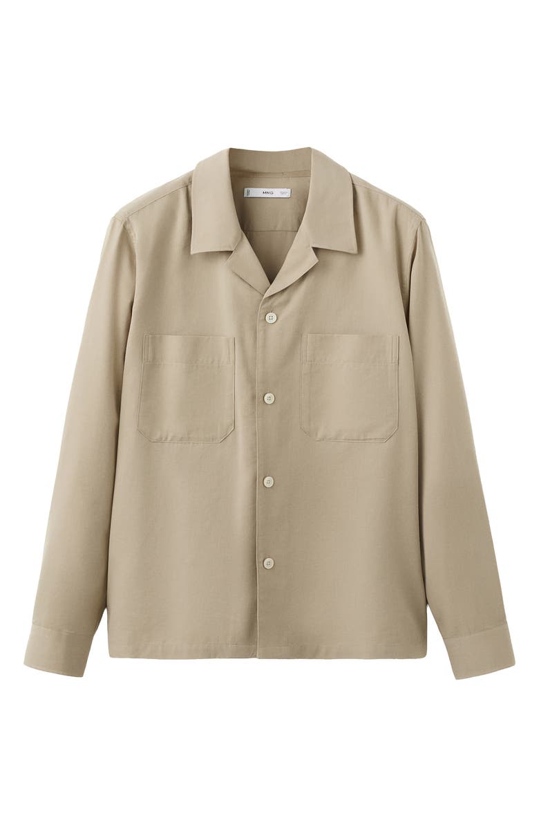 MANGO Long Sleeve Cotton Blend Button-Up Shirt, Alternate, color, Beige