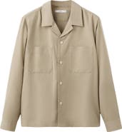 MANGO Long Sleeve Cotton Blend Button-Up Shirt