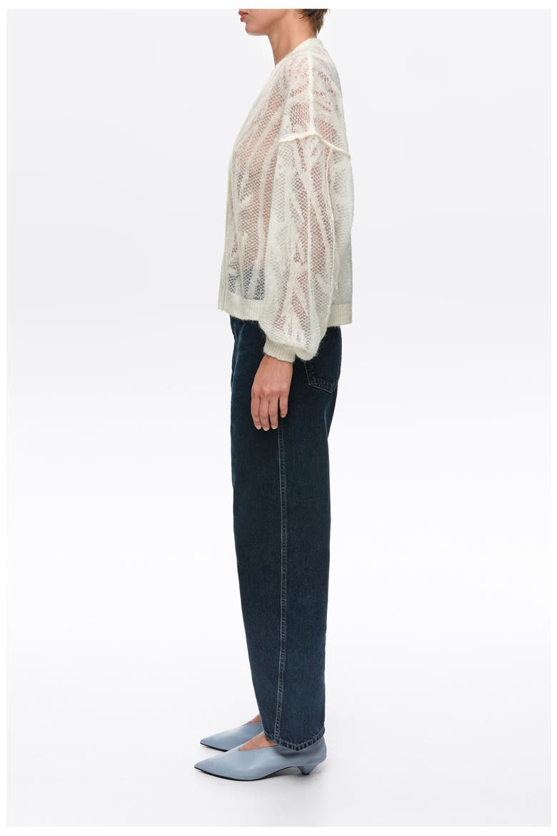 Mohair Openwork Cardigan, Alternate, color, IVORY