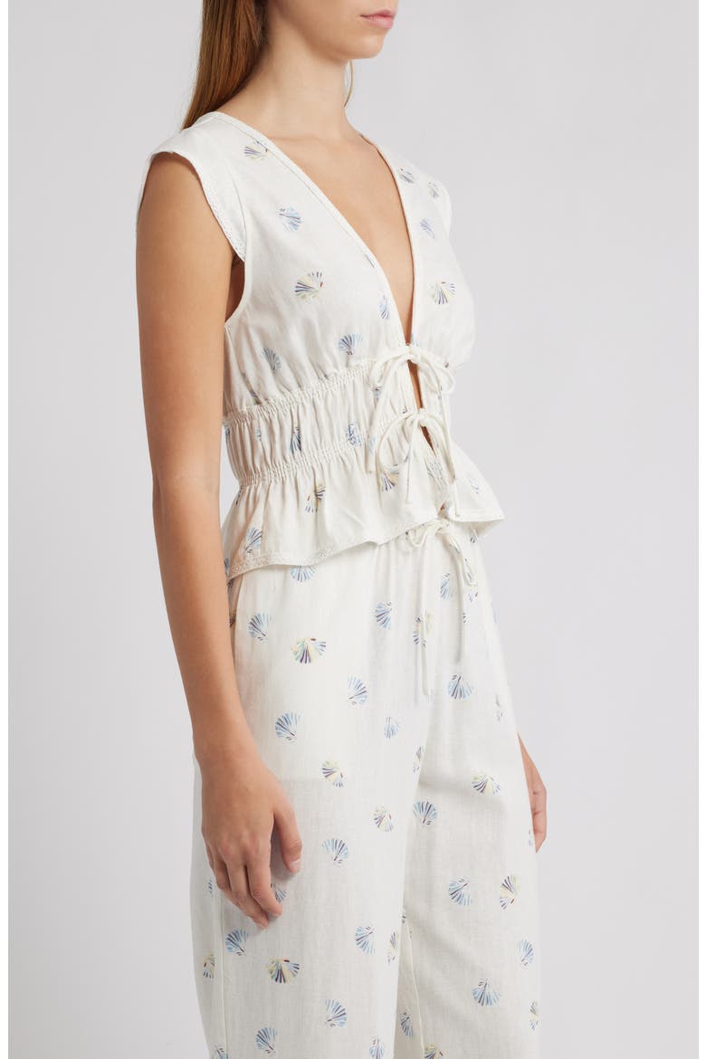 Clara Tie Front Linen Blend Top, Alternate, color, IVORY SEASHELL