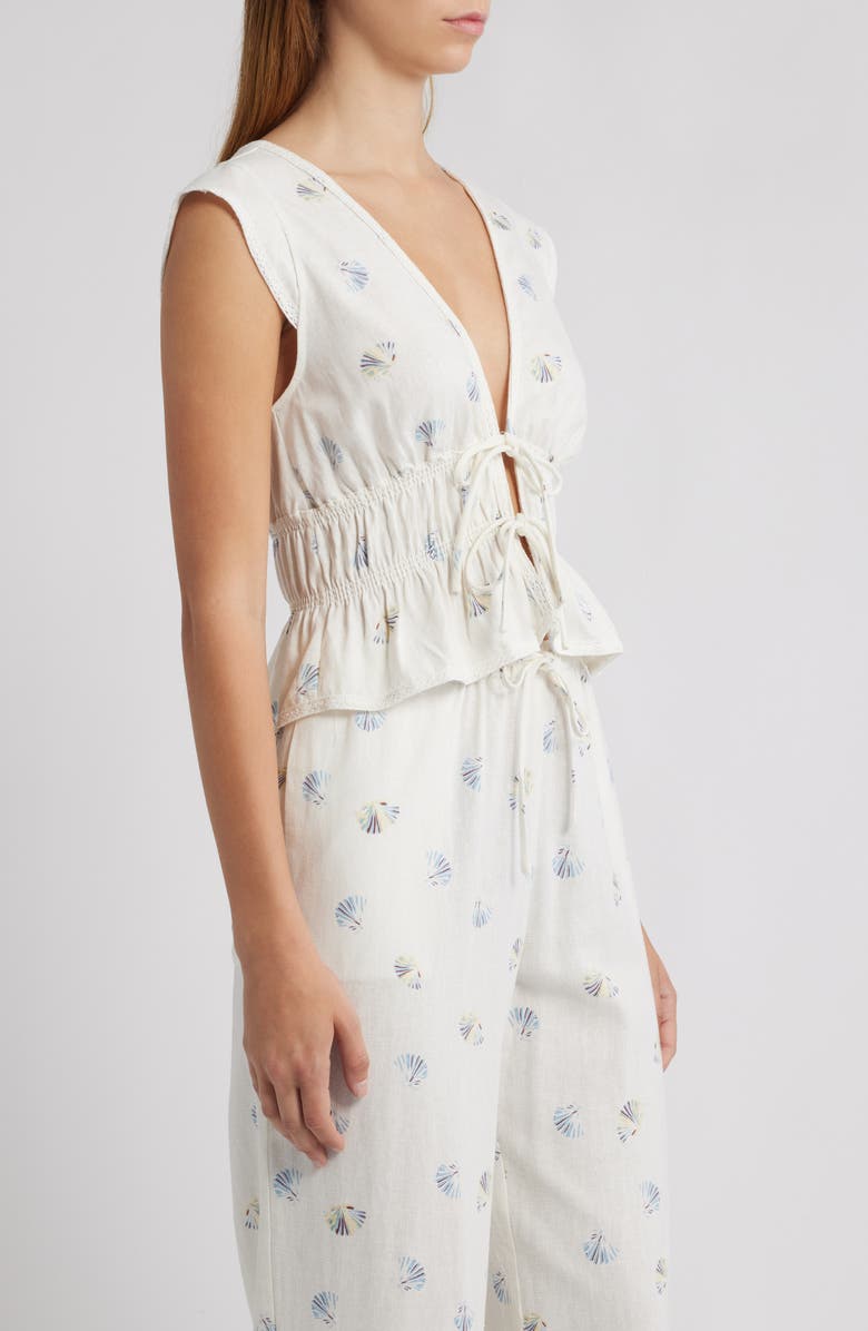 WAYF Clara Tie Front Linen Blend Top, Alternate, color, Ivory Seashell