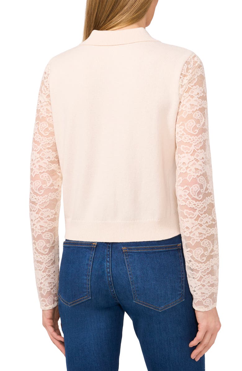 CeCe Lace Sleeve Collared Cardigan, Alternate, color, 