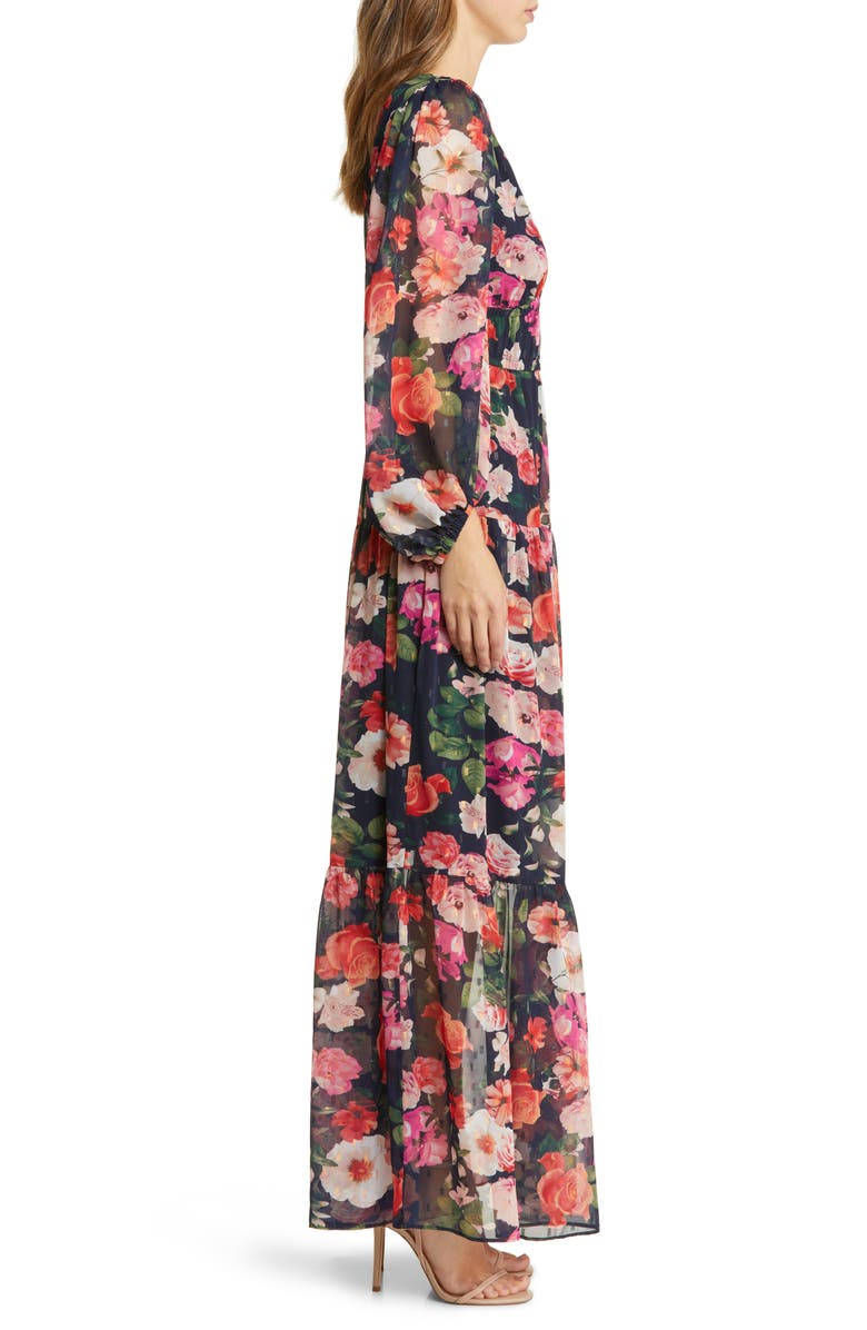 Eliza J Floral Long Sleeve Chiffon Maxi Dress, Alternate, color, 