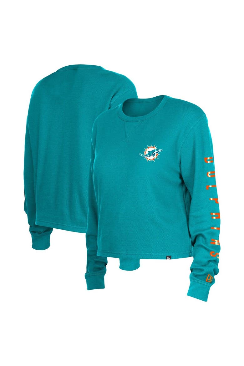 Women's New Era  Aqua Miami Dolphins Thermal Crop Long Sleeve T-Shirt, Main, color, Aqua