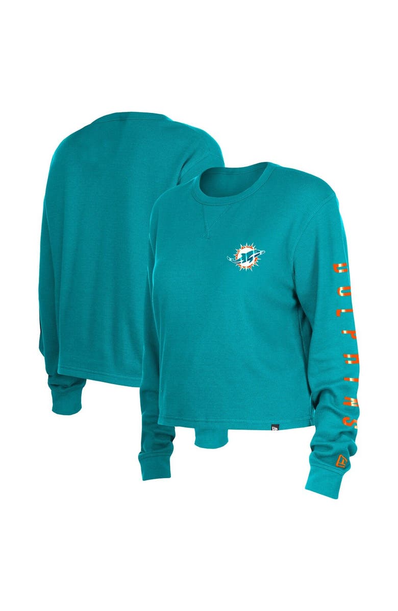 New Era Women's New Era  Aqua Miami Dolphins Thermal Crop Long Sleeve T-Shirt, Main, color, Aqua