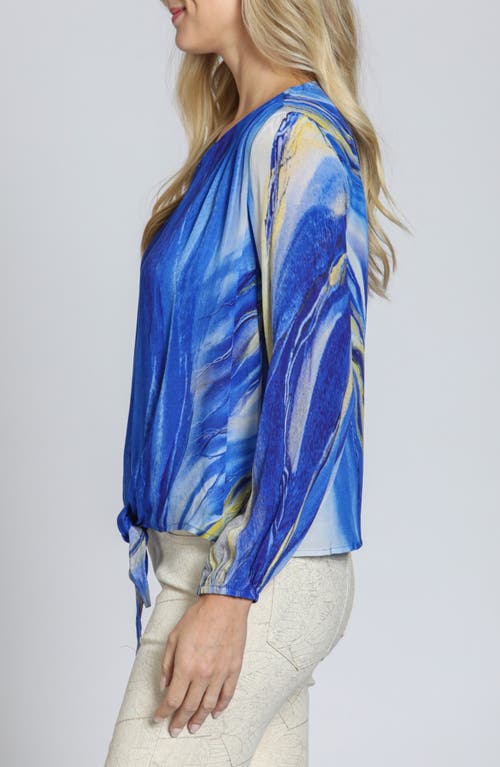 Apny Print Tie Front Top In Blue Multi