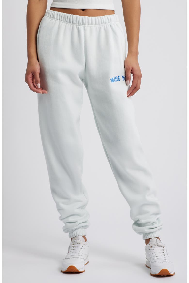 Miss You Embroidered Graphic Sweatpants, Main, color, ICE BLUE