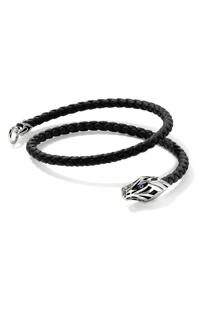 John Hardy Naga Wrap, Leather, Sterling Silver, Blue Sapphire, 5mm, Alternate, color, 