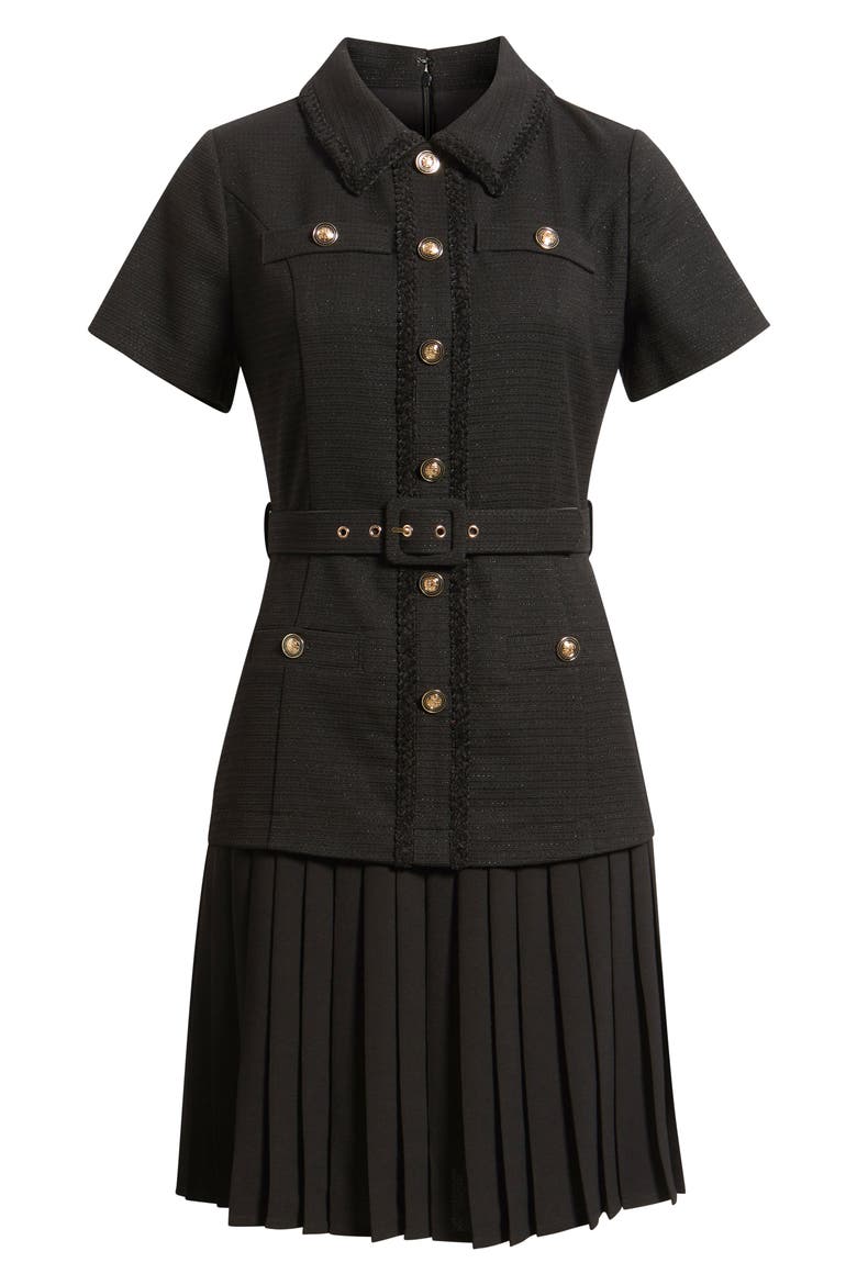 Mixed Media Shirtdress, Main, color, BLACK