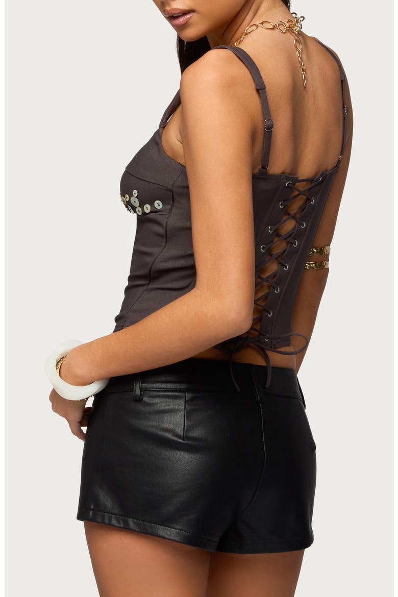 Libbie Iridescent Button Corset Top, Alternate, color, DARK-BROWN