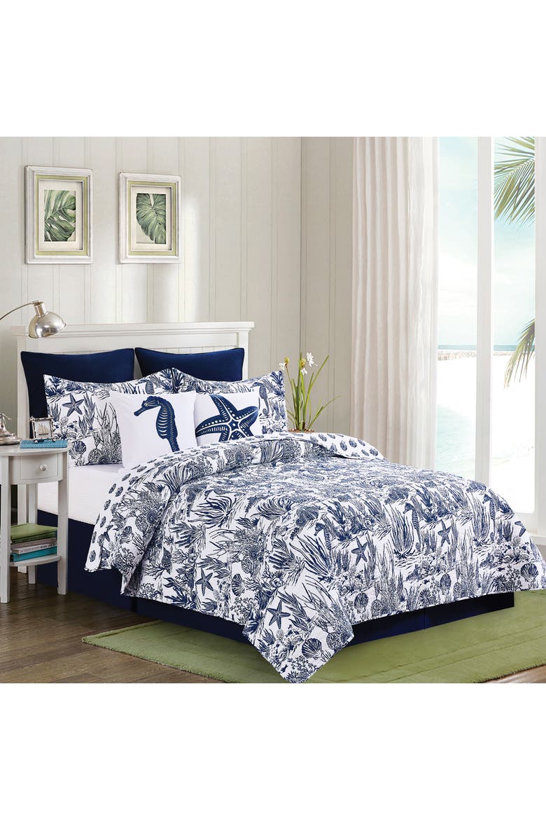 Reef Shores Beach Coastal Cotton Quilt Set  - Reversible and Machine Washable, Main, color, Blue