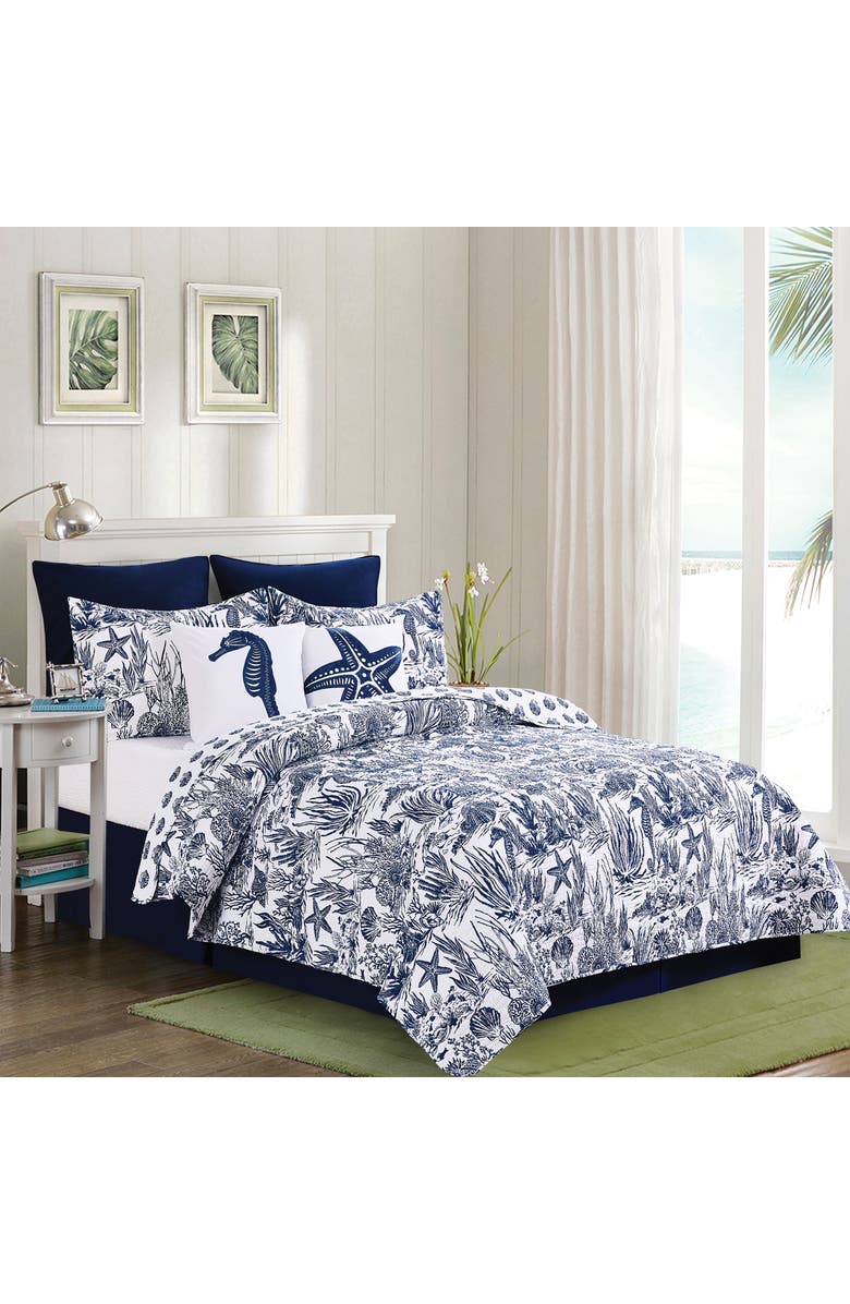 C&F Home Reef Shores Beach Coastal Cotton Quilt Set - Reversible and Machine Washable, Main, color, Blue