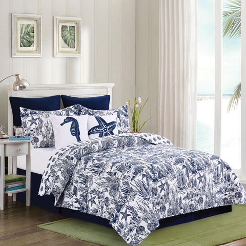 Reef Shores Beach Coastal Cotton Quilt Set  - Reversible and Machine Washable