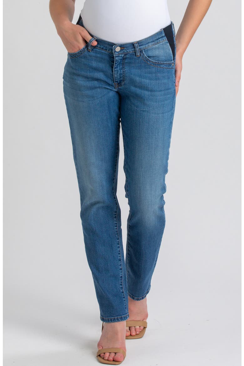 Straight Leg Maternity Boyfriend Jeans, Main, color, BLUE