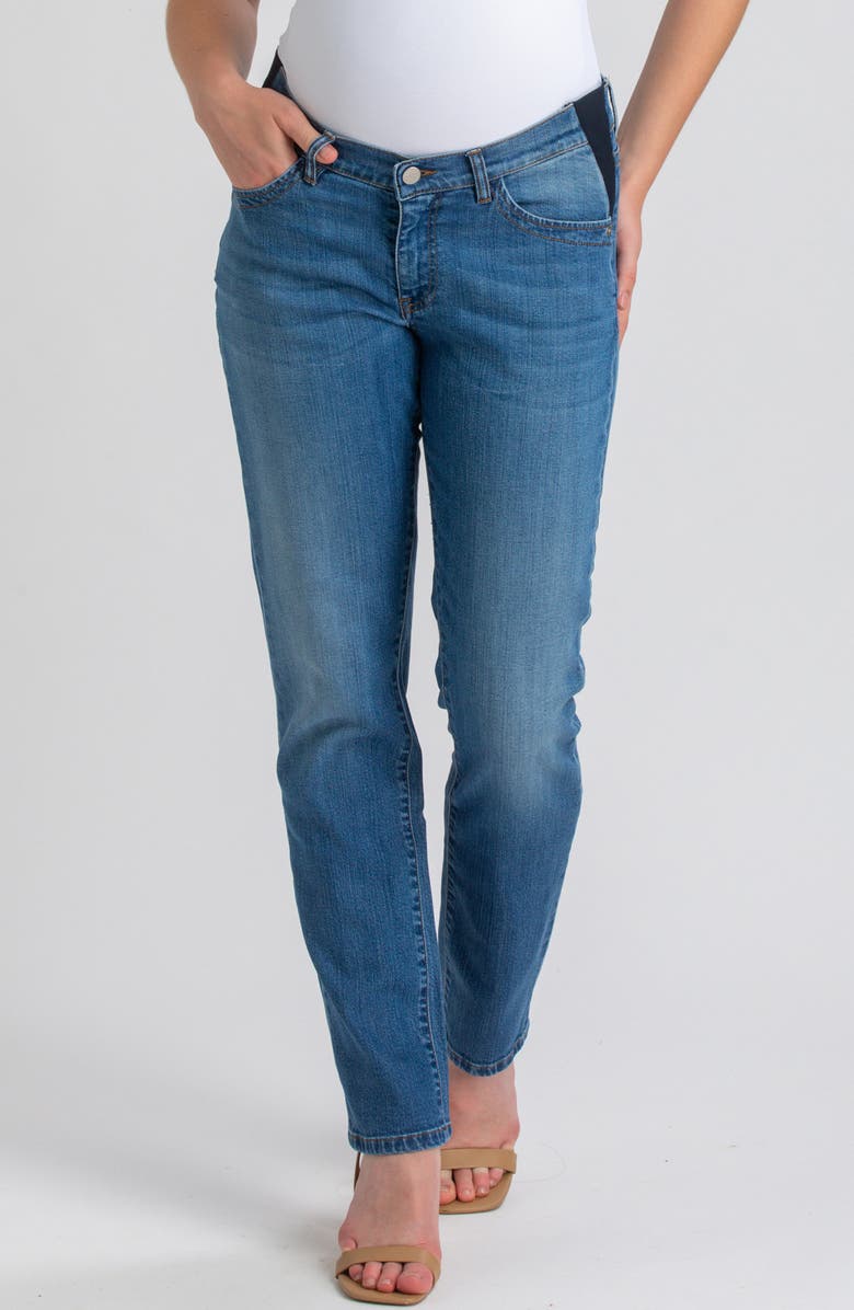 PIETRO BRUNELLI MATERNITY Straight Leg Maternity Boyfriend Jeans, Main, color, Blue