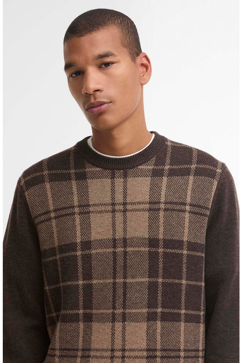 Mineral Tartan Crewneck Sweater, Alternate, color, PEAT