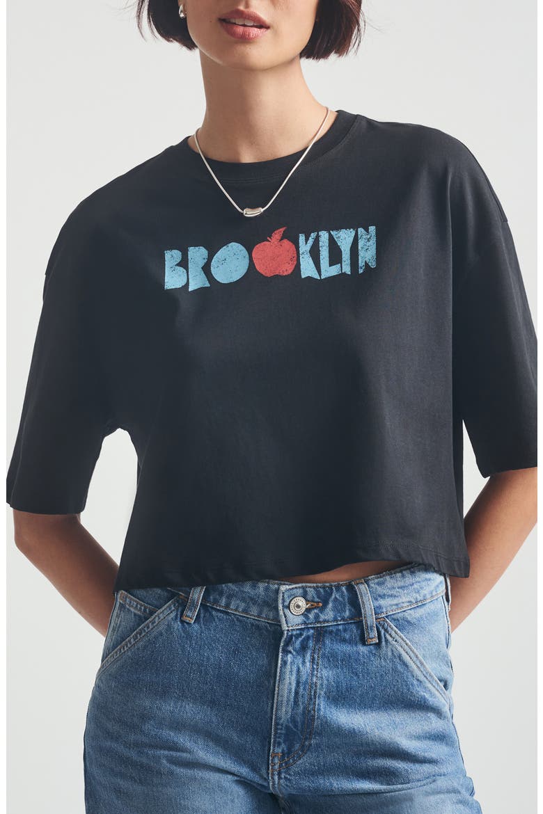 Brooklyn Crop Graphic T-Shirt, Main, color, BLACK