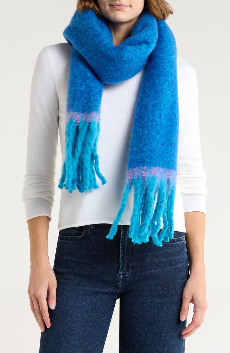 Steve Madden Colorblock Lofty Scarf, Main, color, Azure Blue Cobalt
