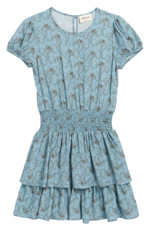 Kids' Smocked Cap Sleeve Floral Dress