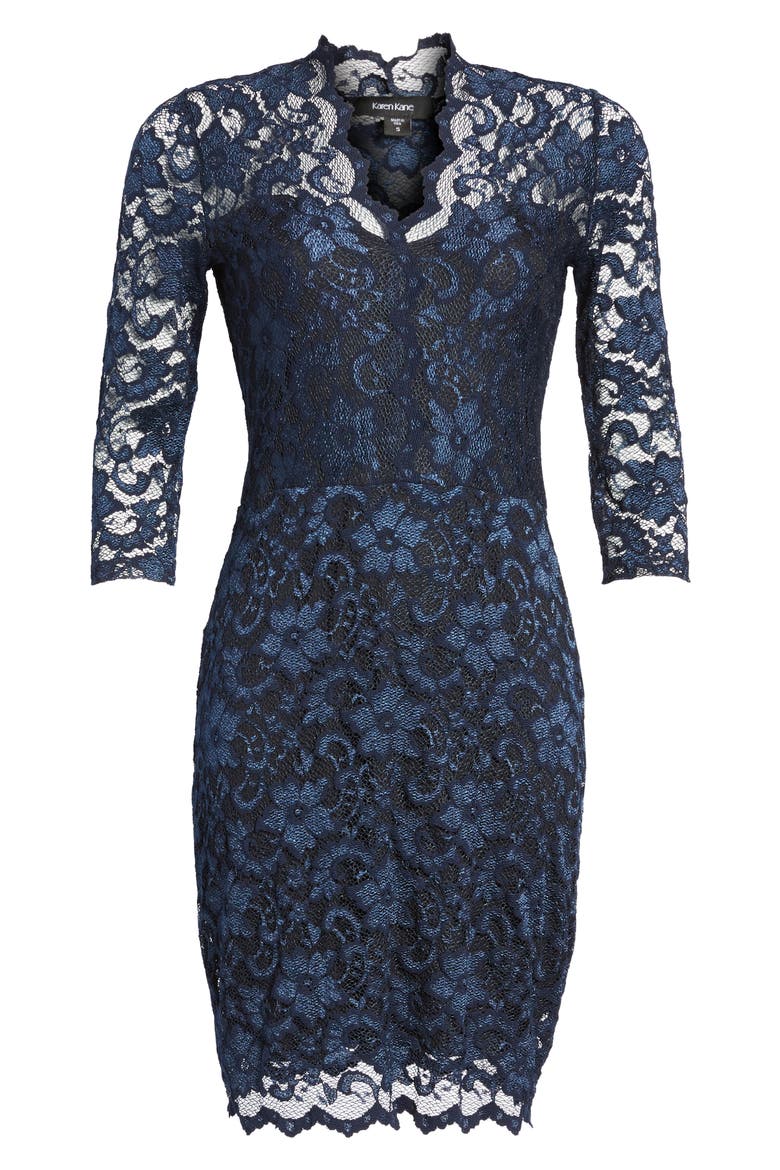 Scalloped Lace Cocktail Dress, Alternate, color, NAVY