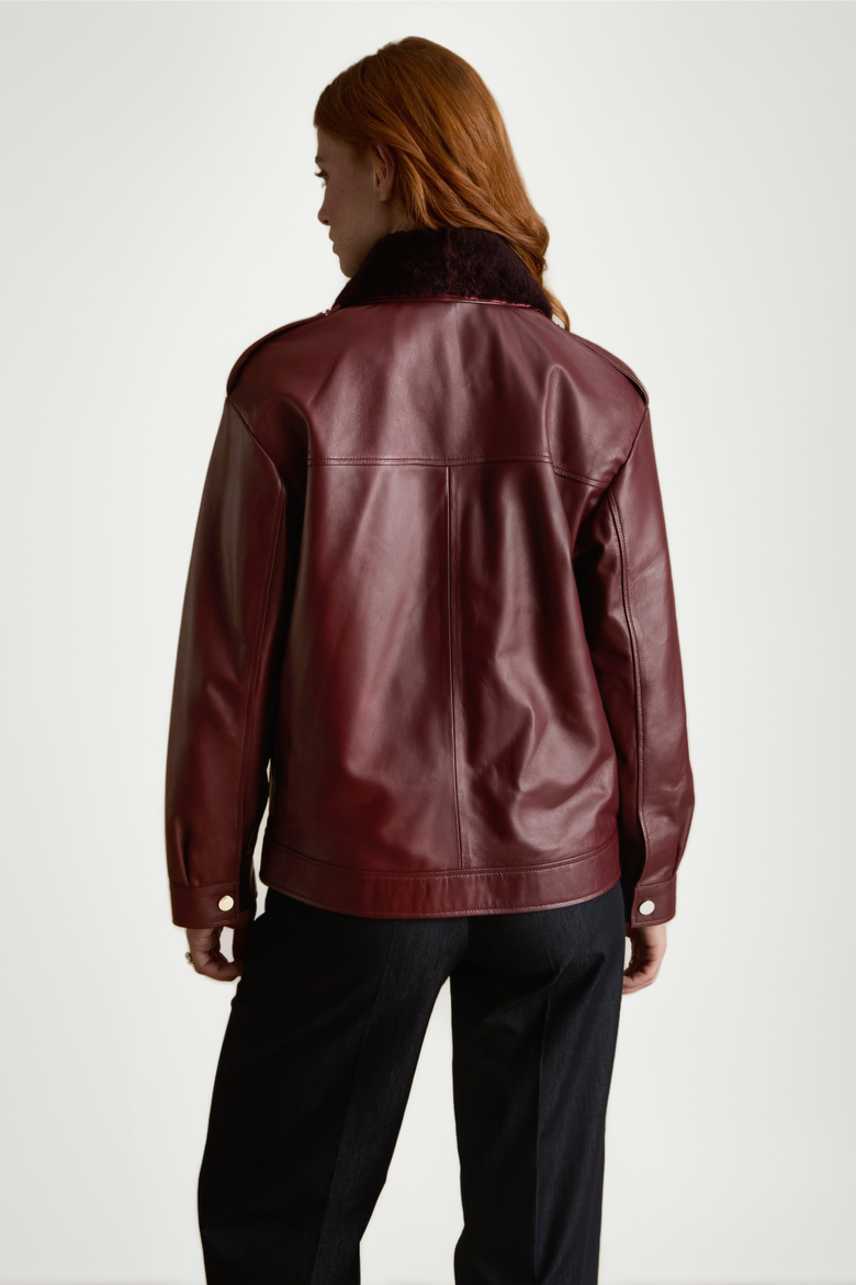 Alma Leather Jacket, Alternate, color, Burgundy