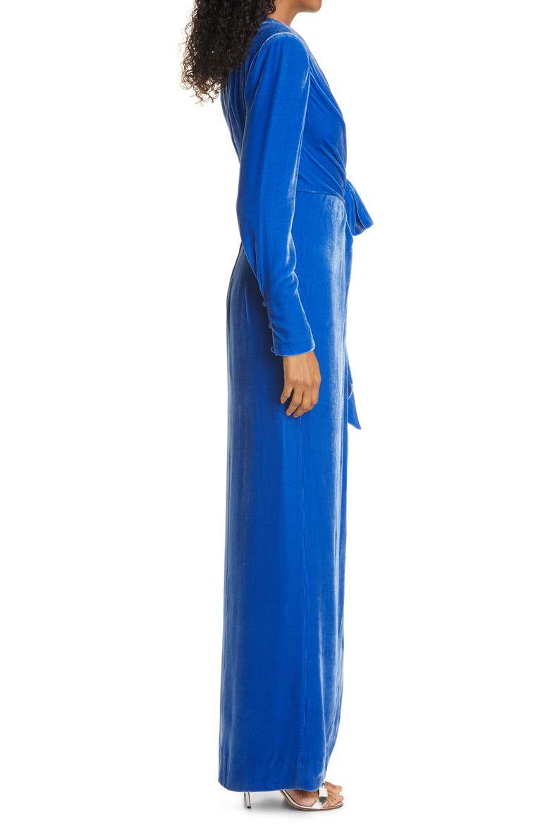 Kiley Wrap Front Long Sleeve Velvet Gown, Alternate, color, DEEP ULTRAMARINE