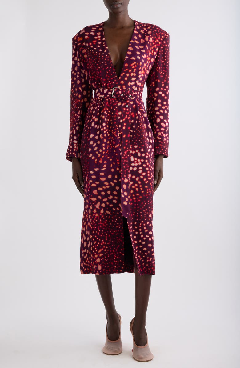 Dries Van Noten Dohana Orchid Spots Belted Long Sleeve Crepe Midi Dress, Main, color,