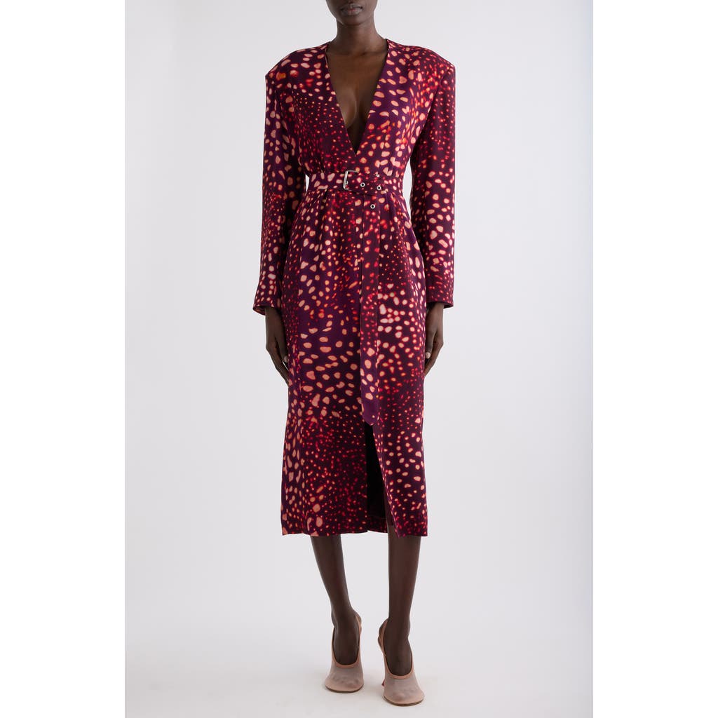 Dries Van Noten Dohana Orchid Spots Belted Long Sleeve Crepe Midi Dress In Auber