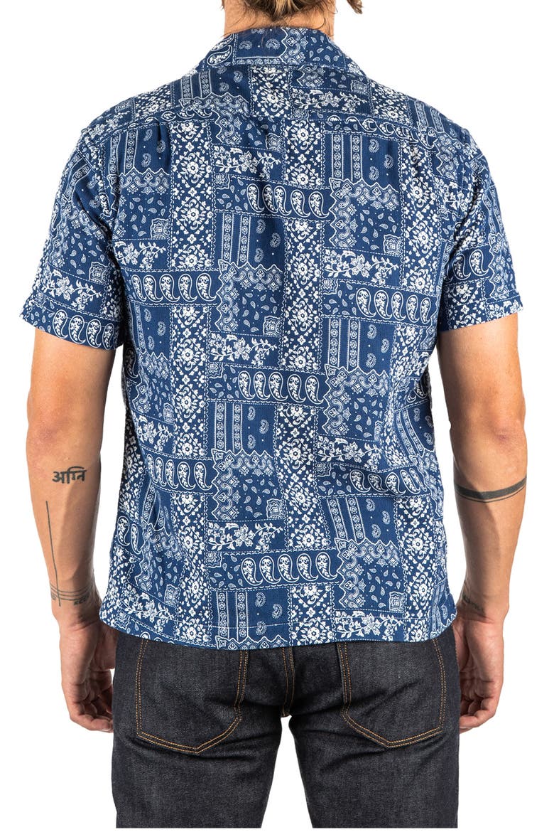 The Wrench Waffle Bandana Print Short Sleeve Button-Up Camp Shirt, Alternate, color, BLUE BANDANA