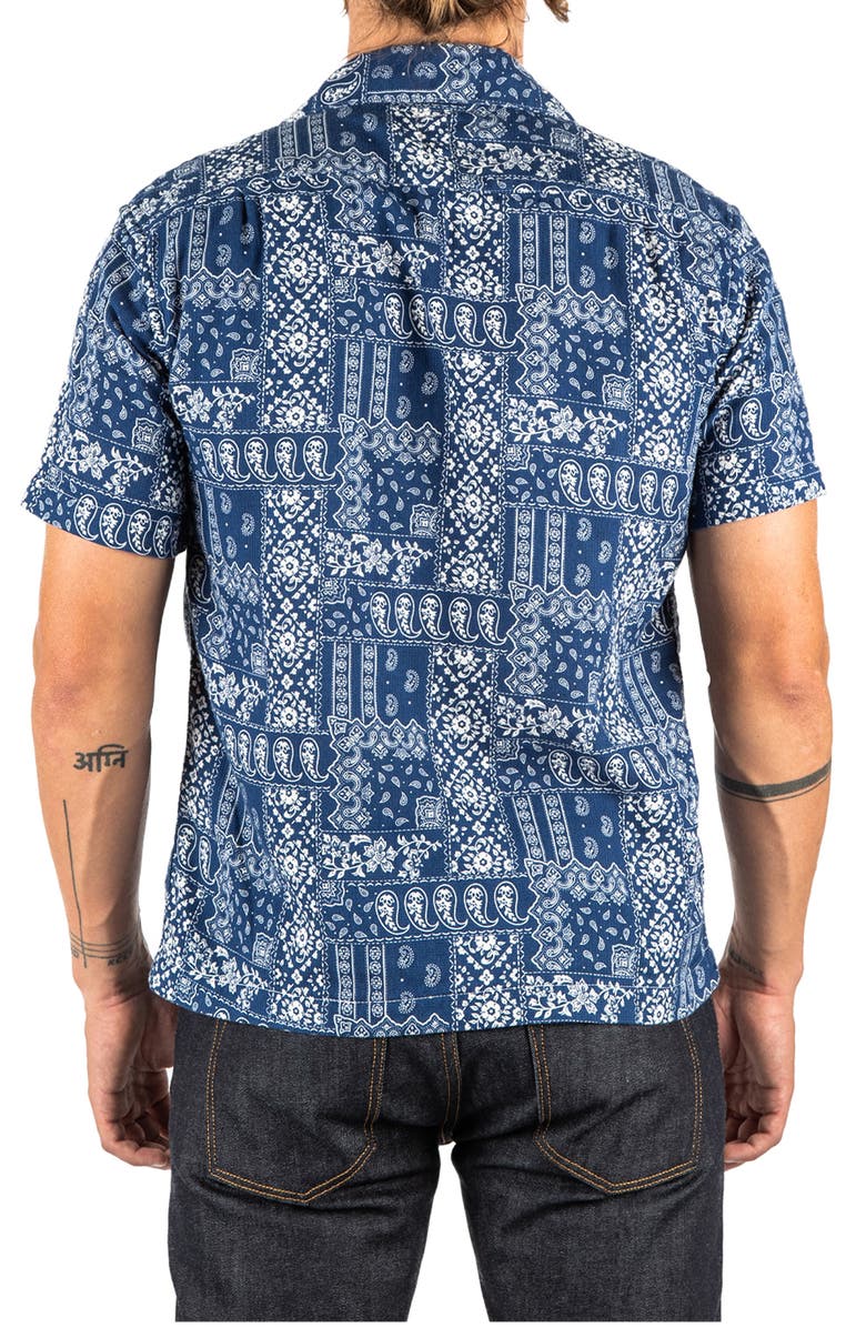 HIROSHI KATO The Wrench Waffle Bandana Print Short Sleeve Button-Up Camp Shirt, Alternate, color, Blue Bandana