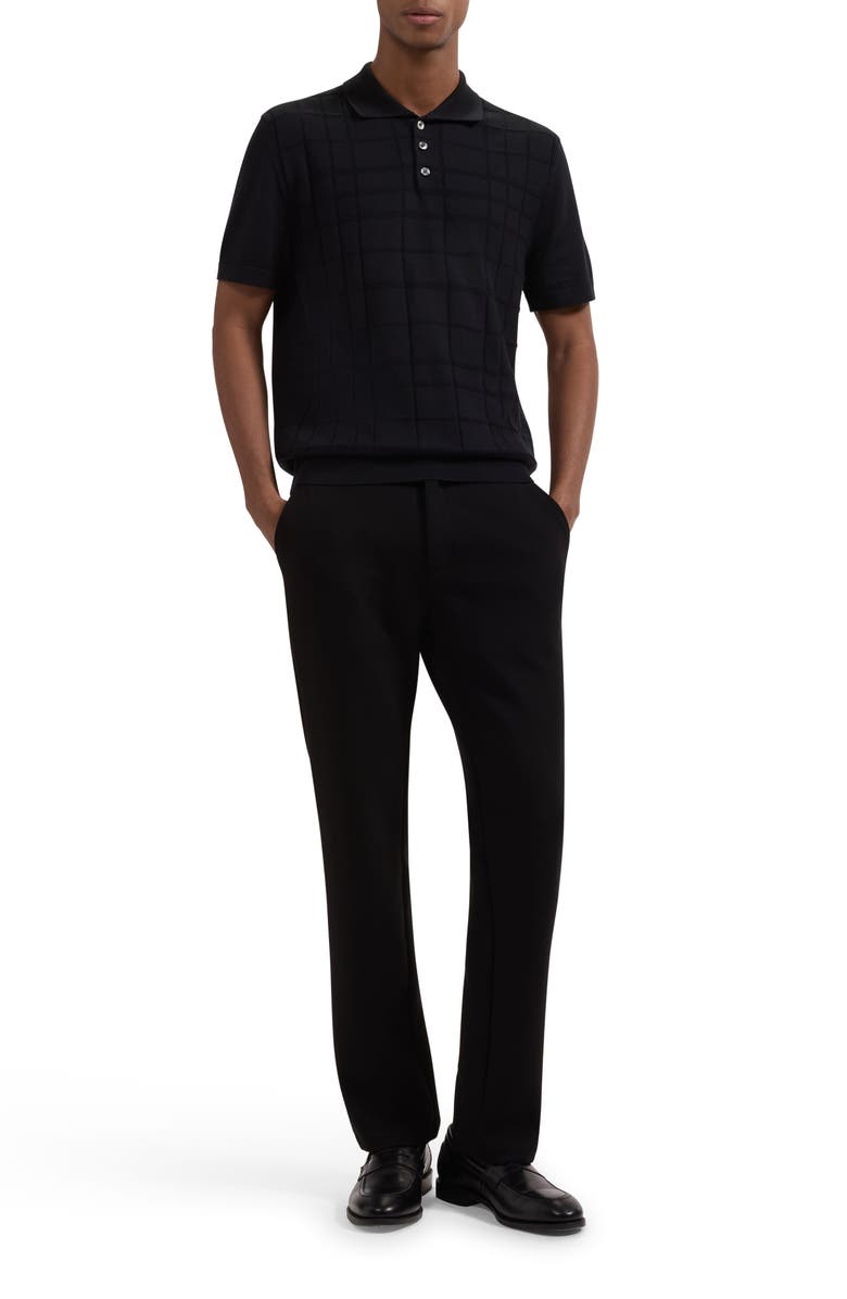 Bugatchi Textured Grid Polo Sweater, Alternate, color, Black