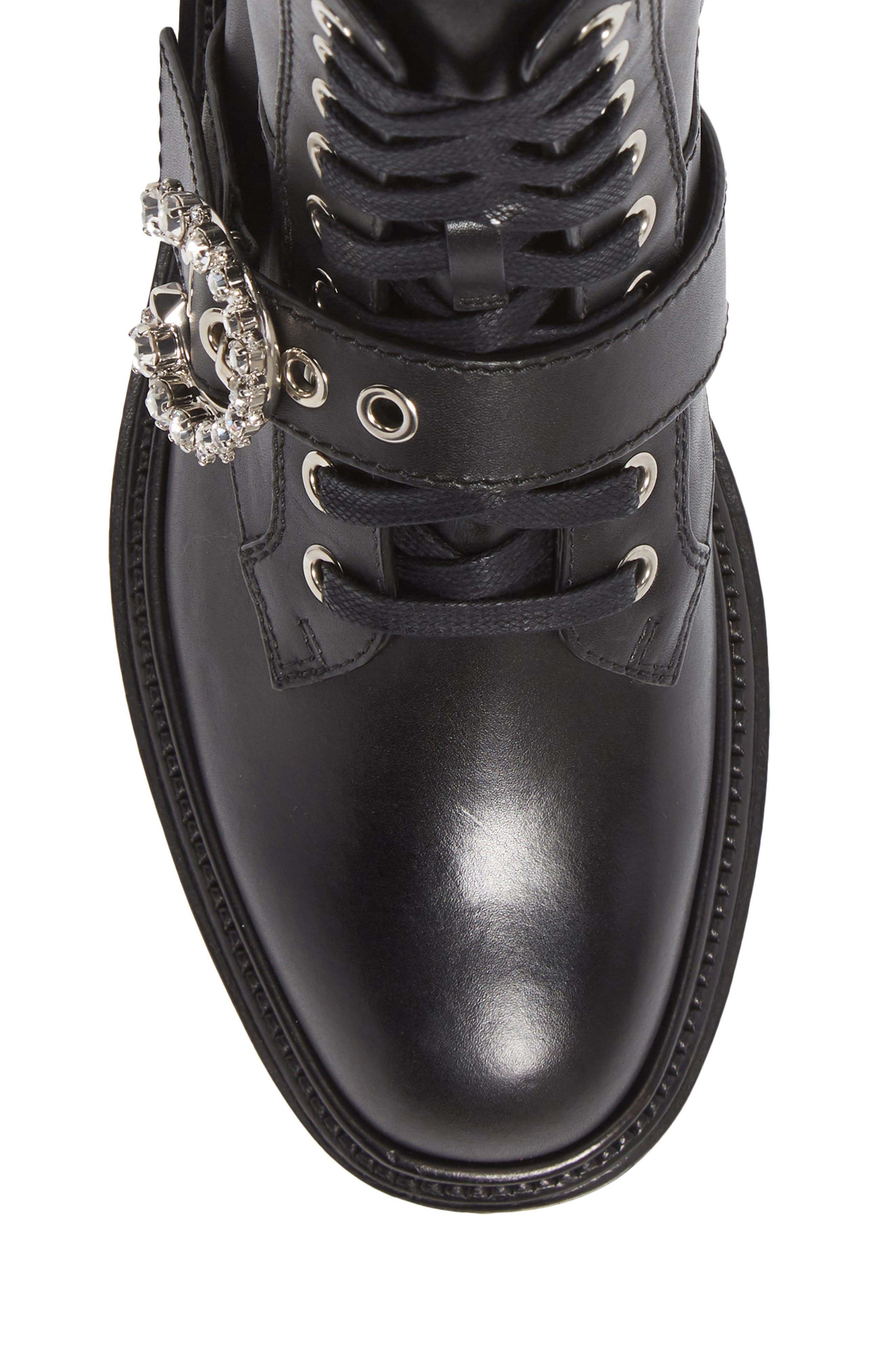 Jimmy Choo Cora Crystal Buckle Combat Boot, Alternate, color, 