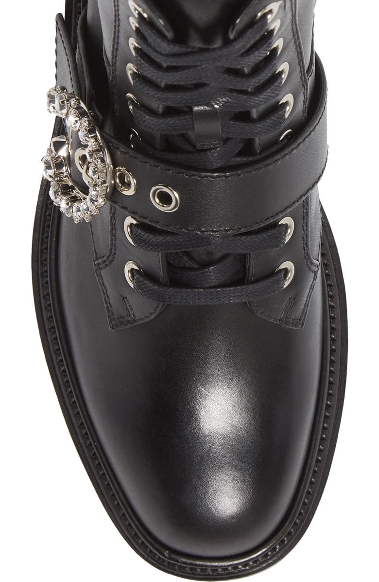 Jimmy Choo Cora Crystal Buckle Combat Boot, Alternate, color,