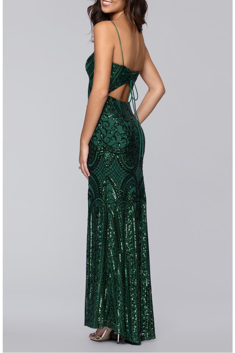 Sequin Scroll Detail Body-Con Gown, Alternate, color, HUNTER