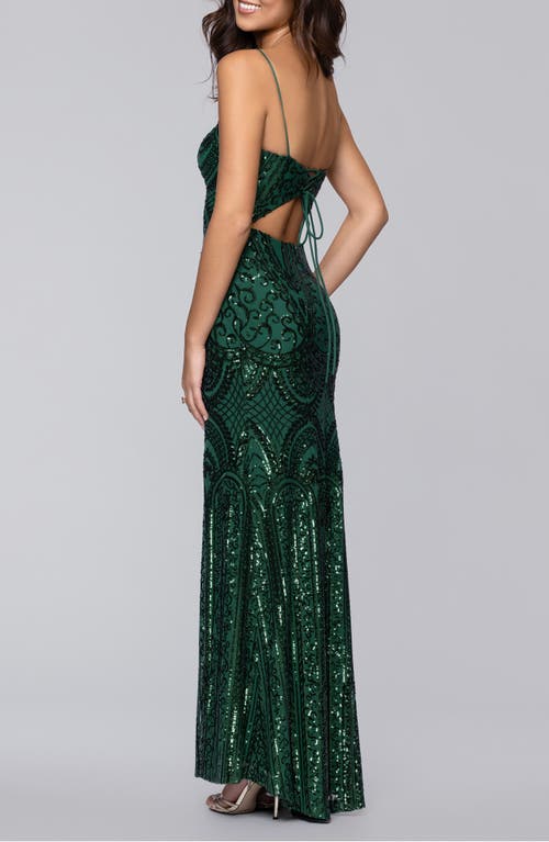 Blondie Nites Sequin Scroll Detail Body-con Gown In Green