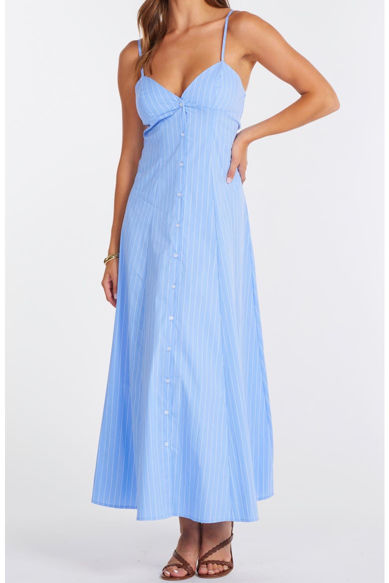 Adria Poplin Button Front Dress, Alternate, color, Blue Stripe