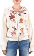 Billy T Camp Peace Floral Embroidered Denim Hoodie