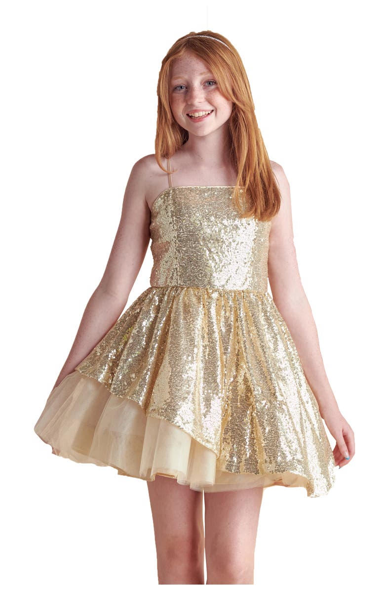 Un Deux Trois Sequin Peek-a-Boo-Dress, Main, color, Gold