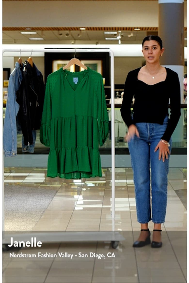 Clip Dot Ruffle Long Sleeve Shift Dress video