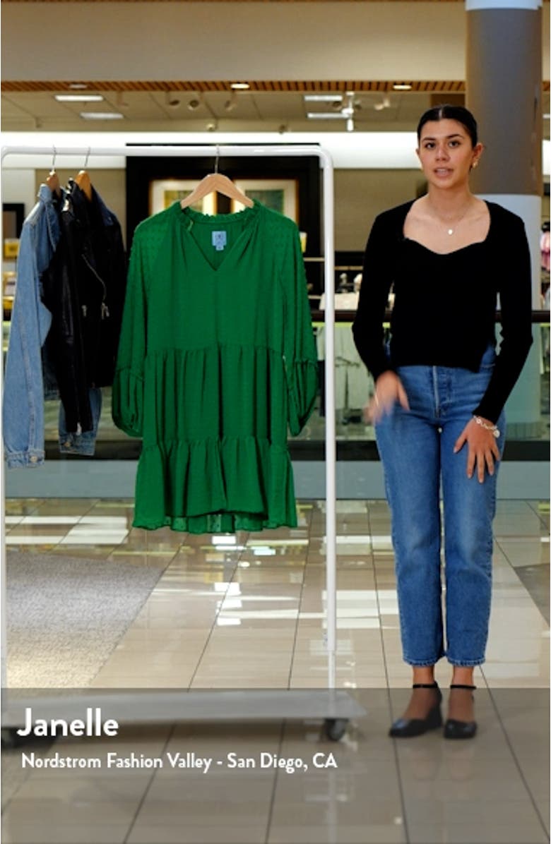 Clip Dot Ruffle Long Sleeve Shift Dress, sales video thumbnail