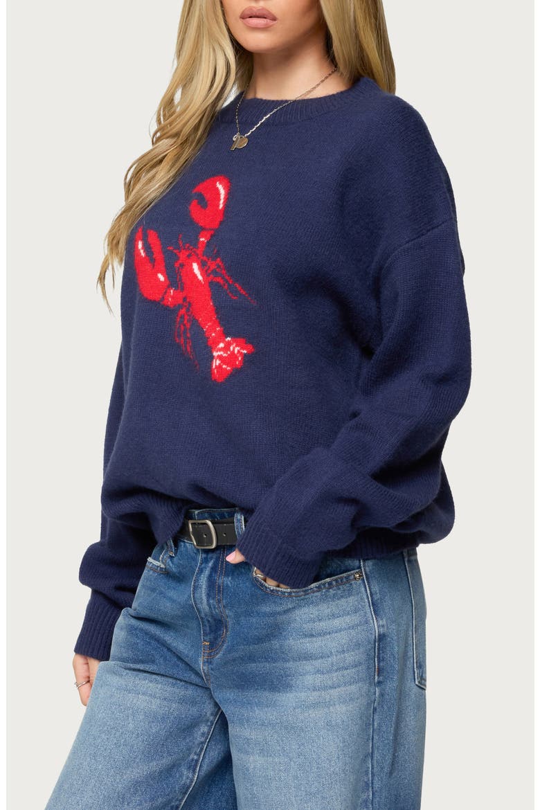 Don't Be Shellfish Oversize Jacquard Sweater, Alternate, color, NAVY