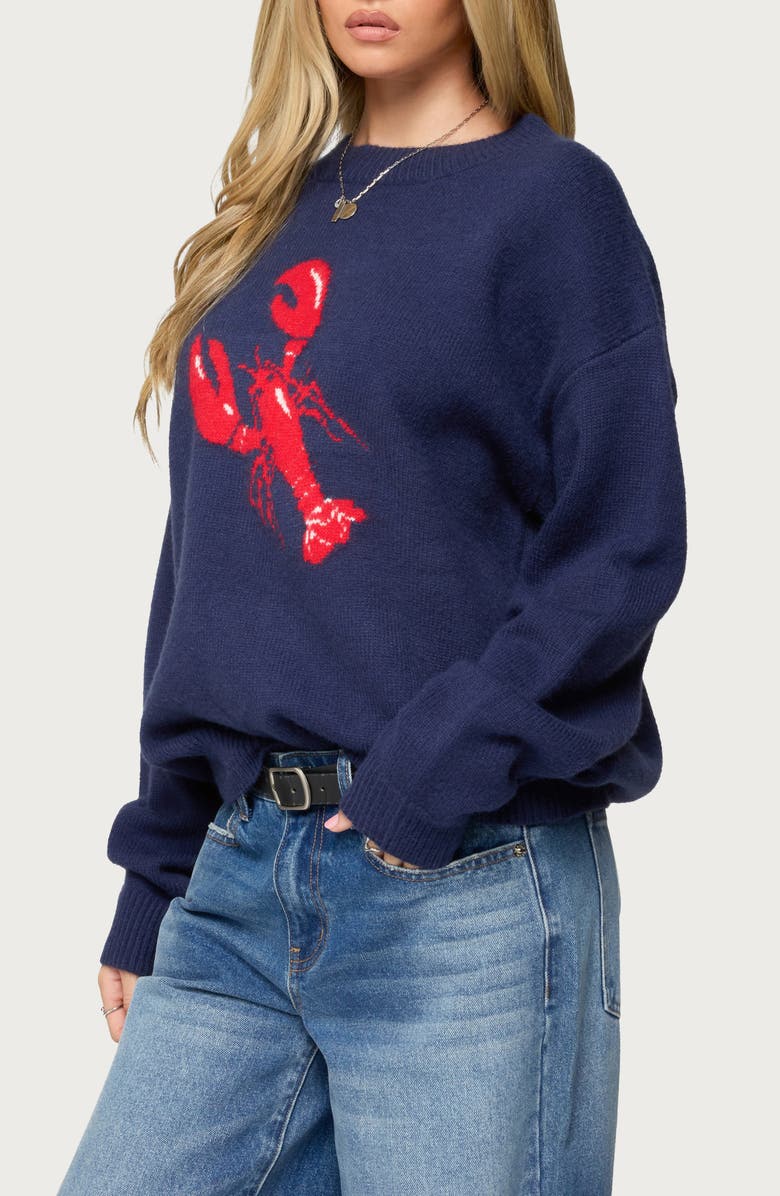 EDIKTED Don't Be Shellfish Oversize Jacquard Sweater, Alternate, color, Navy
