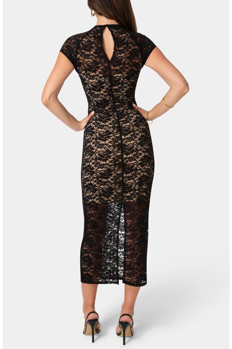 Cap Sleeve Lace Midi Dress, Alternate, color, BLACK