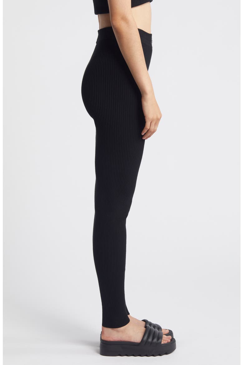Cotton Blend Rib Leggings, Alternate, color, BLACK