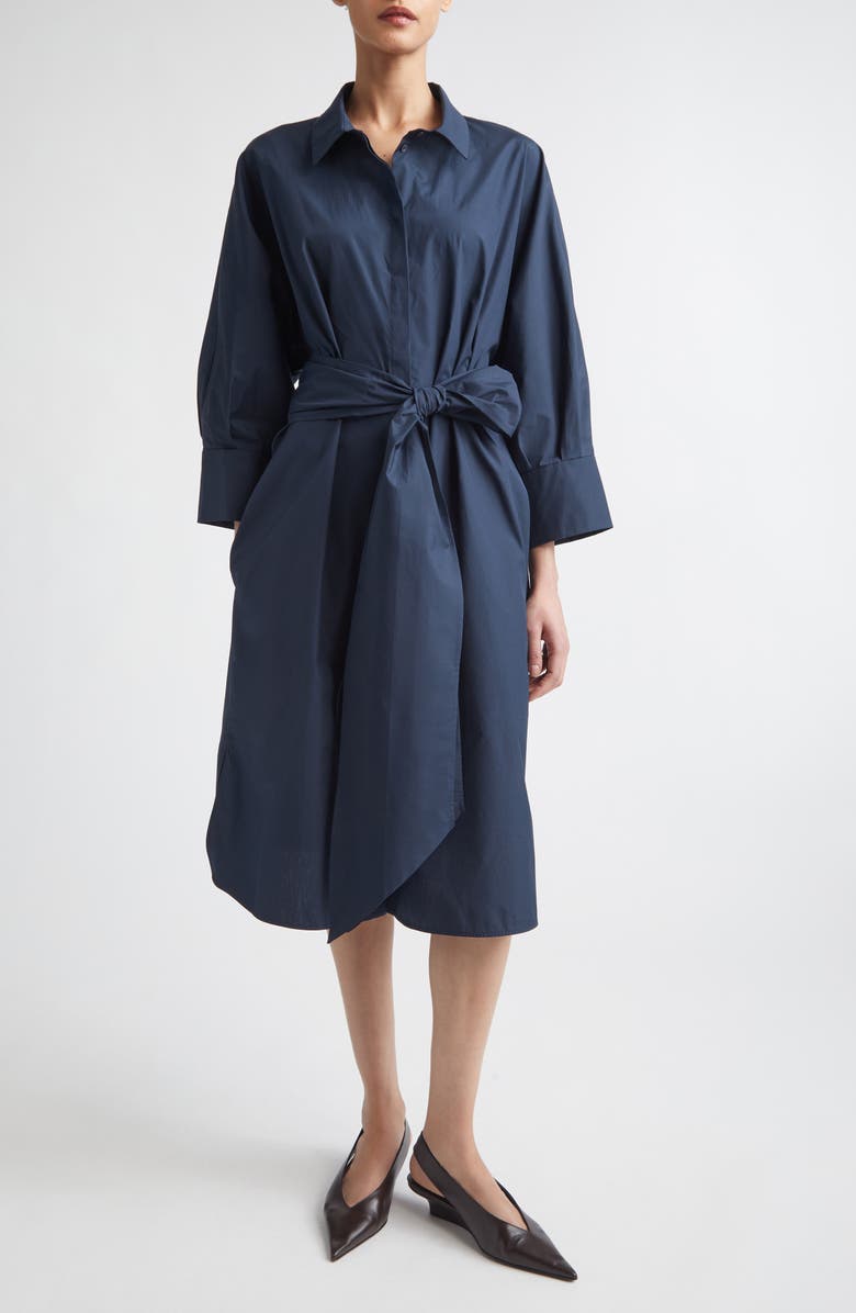 Max Mara Tabata Long Sleeve Cotton Shirtdress, Main, color, Midnight Blue
