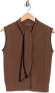 Adrianna Papell Tie Neck Sweater Vest with Whipstitch Detail